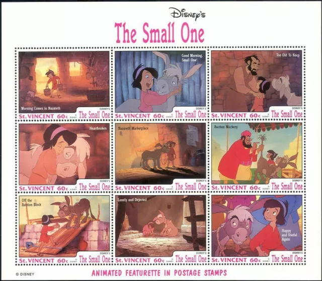St Vincent 1992 Disney The Small One Films Donkey Cartoons Animation sht MNH