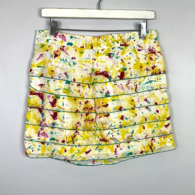 Rory Beca Mini Skirt Yellow Women Size 6 Made USA Lined Floral 100% Silk