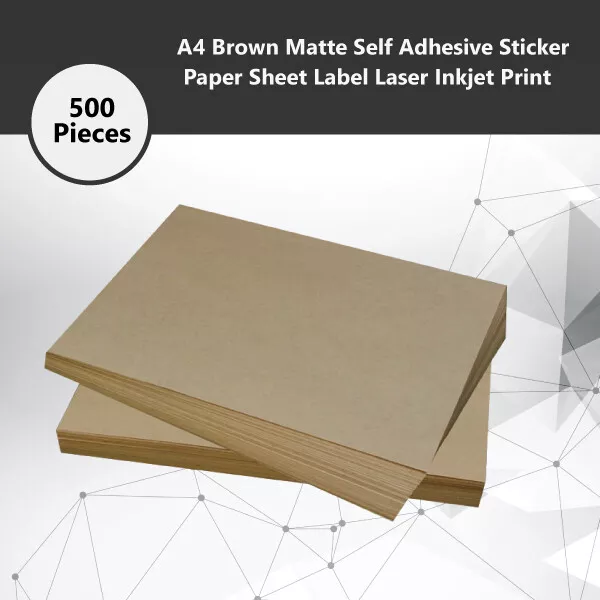 500 x A4 Brown Matte Self Adhesive Sticker Paper Sheet Label Laser Inkjet Print