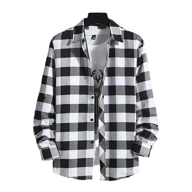 Men's Classic Plaid Button Down Shirt Checkered Print Lapel Long Sleeve T-shirt'