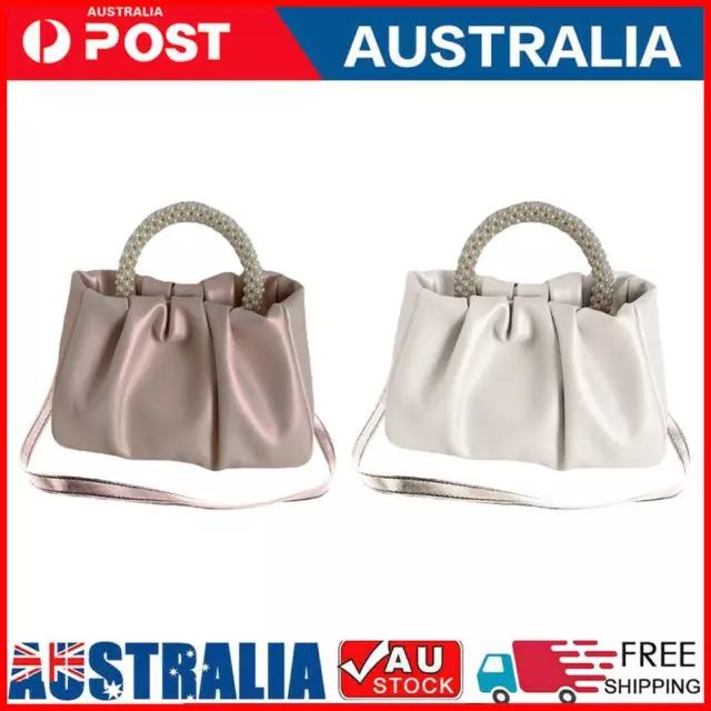 Women Cloud Bag Pearl Handle Elegant Hand Bags Ruched Solid Girls Party Prom Bag