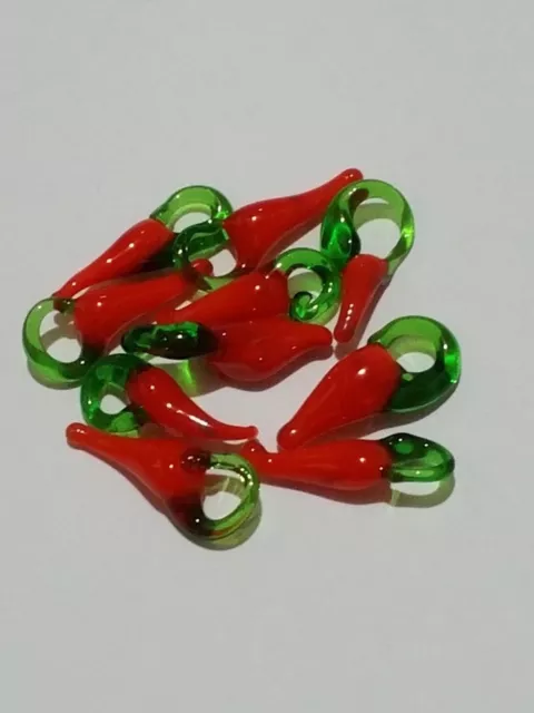 20x Rojo Chilli Cuentas de Vidrio Glaschilis Chili Perlas Colgante Artesanal