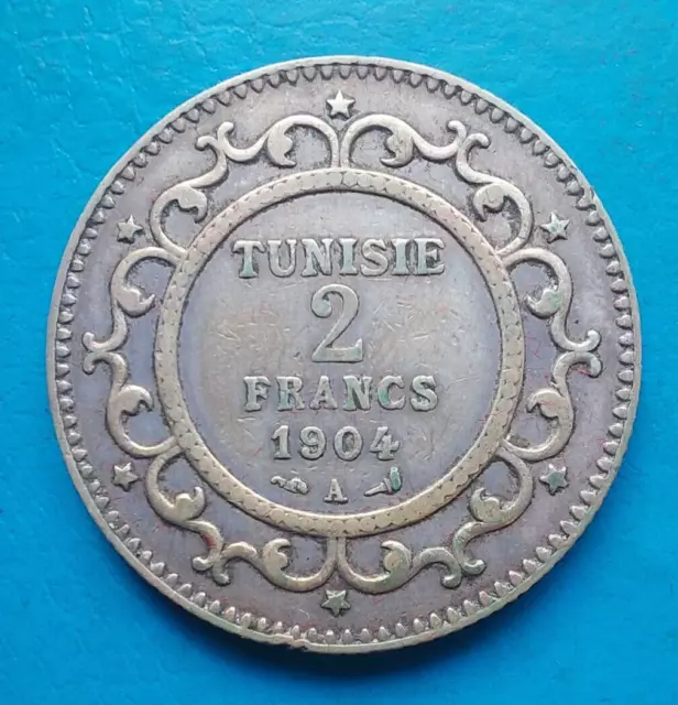 Tunisie Tunisia 2 francs argent 1904 ah 1322 Lec.260 km 232