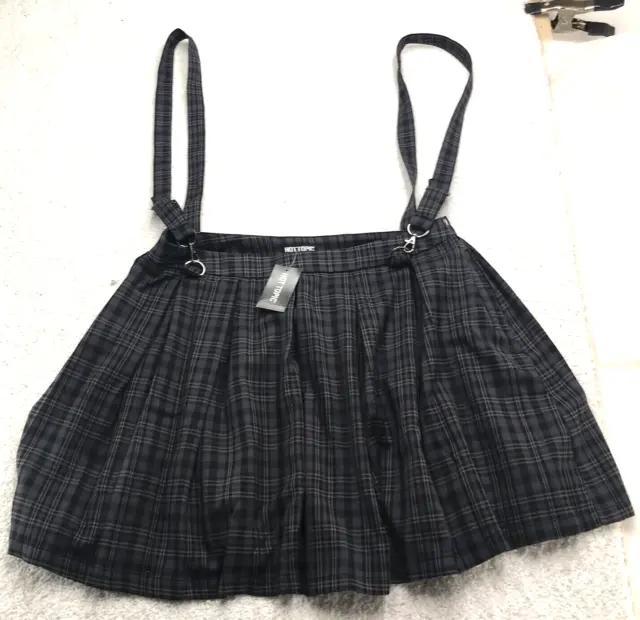 HOT TOPIC Black & White Checkered  Plaid Suspender Skirt Plus Size 1XL