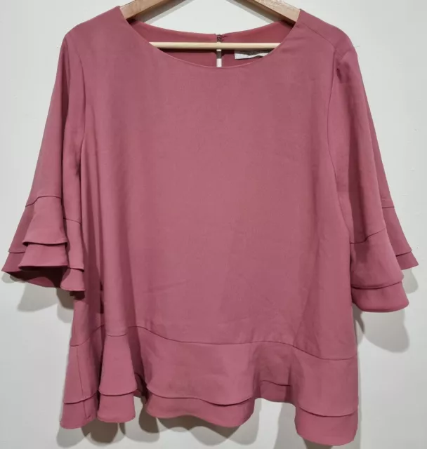 Forever New Boxy Oversized Ruffle Top Blouse Dusty Pink Women's XL