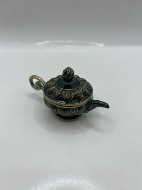 Mini Aladdin Genie Magic Lamp Pewter Jeweled Trinket Jewelry Box