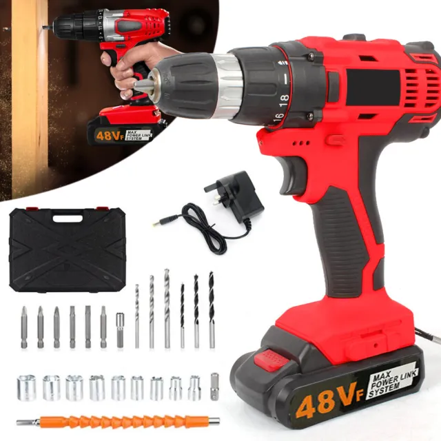 1/2 Battery 48V Cordless Drill Combi Driver High Power Electric Screwdriver Set