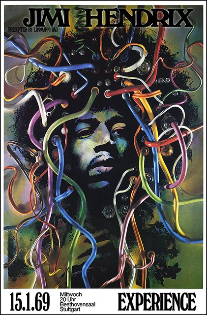 JIMI HENDRIX EXPERIENCE 1969 Kieser German Concert Poster Wirehead $17.