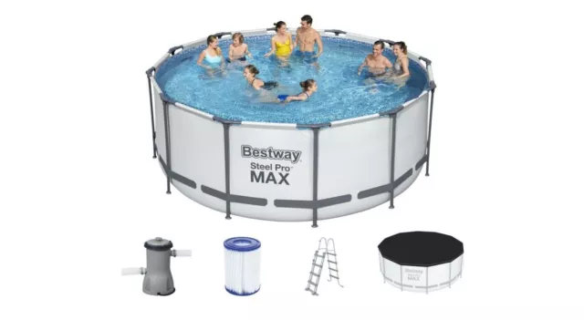 Bestway® Pool Set Steel Pro Max Swimmingpool mit Metallrahmen Ø427x10cm grau Neu