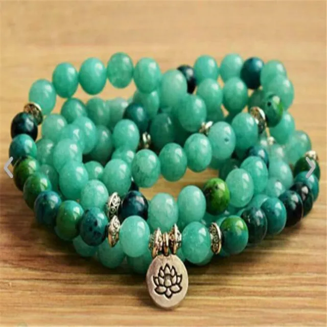 6mm 108 perles vert jade mala bracelet lotus pendentif Bouddha Reiki Naturel 2