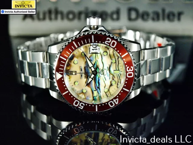 Invicta 38mm GRAND DIVER AUTOMATIC IVORY ABALONE Dial DIAMOND Silver SS Watch