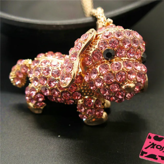 New Fashion Lady Pink Cute 3D Dog Puppy Crystal Pendant Women Necklace