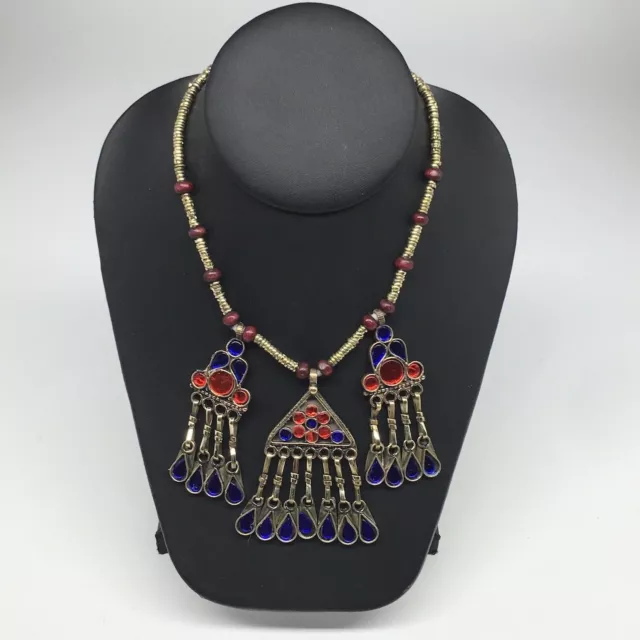 Kuchi Necklace Afghan Ethnic Tribal Fashion Blue, Red Color Glass Necklace KN442