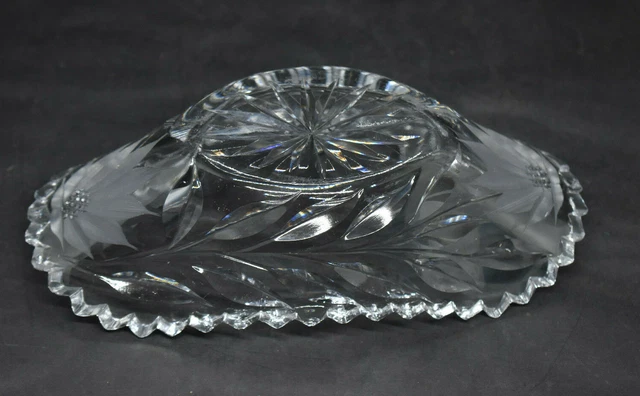 Powelton Cut Glass Poinsettia Small Oval Bowl American Brilliant Period 5