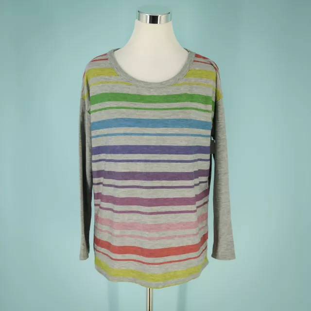 Chaser Size Medium M Sweatshirt Rainbow Stripe Cozy Pullover Heather Gray NWOT