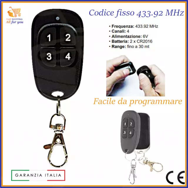 Telecomando radiocomando per cancello universale x FAAC TM2 433DS 4 tasti 433MHz