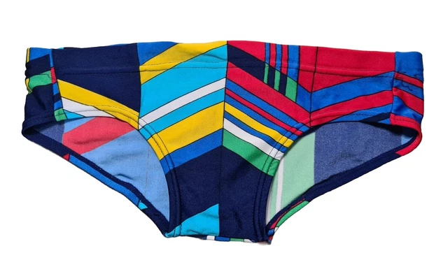 Vintage geometric multi-coloured swim briefs trunks (~S/M) - see description
