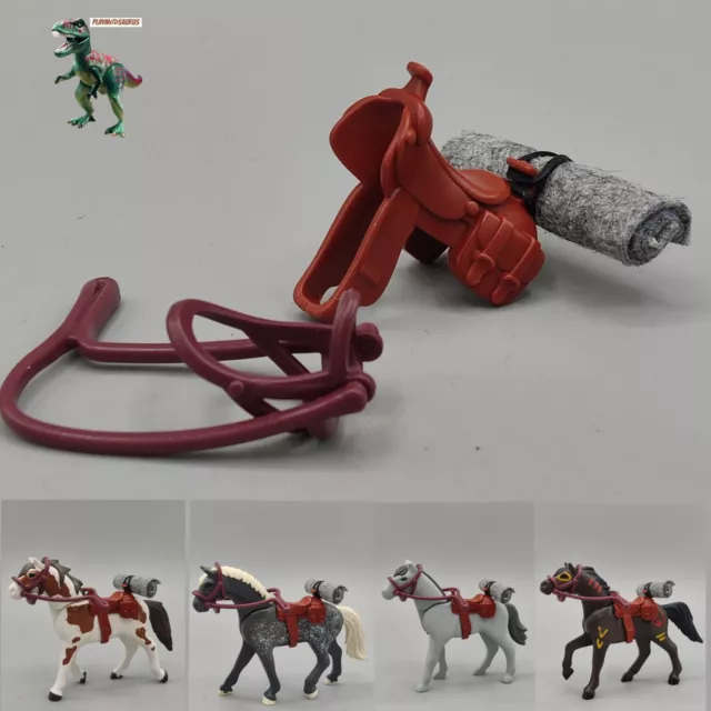 Playmobil lote caballo oeste-silla-bocado-riendas-manta-soldado-vaquero-forajido