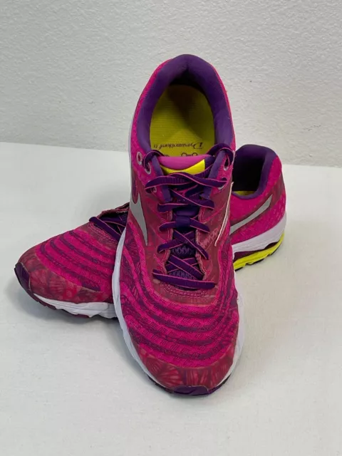 Para mujer Mizuno Wave Sayonara rosa, púrpura y amarillo talla W7,5