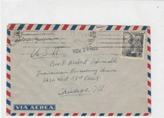 spain  1948 airmail stamps cover ref 19342
