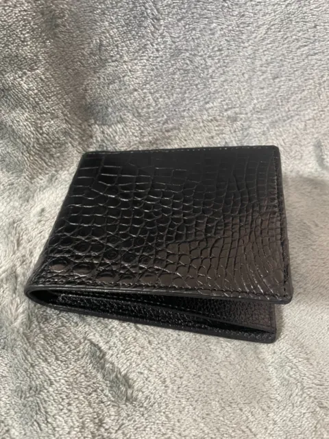 Black Genuine Real Belly Crocodile Alligator Skin Leather Unisex Bifold Wallet