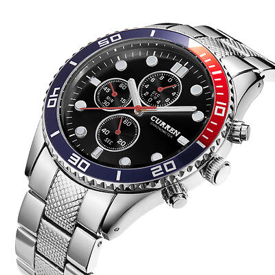 BIANCO OROLOGIO POLSO CURREN 8167 UOMO ANALOGICO QUARZO MODERNO NERO QUAD 