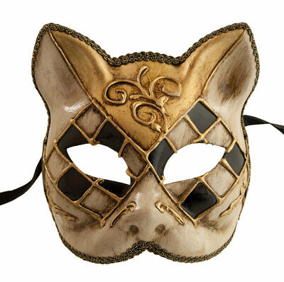 Mask Cat Venetian Carnival Venice Black Golden Fancy 1940 -V83B
