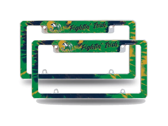 Notre Dame Irish Metal (Set of 2) License Plate Frames with Tie Dye Design