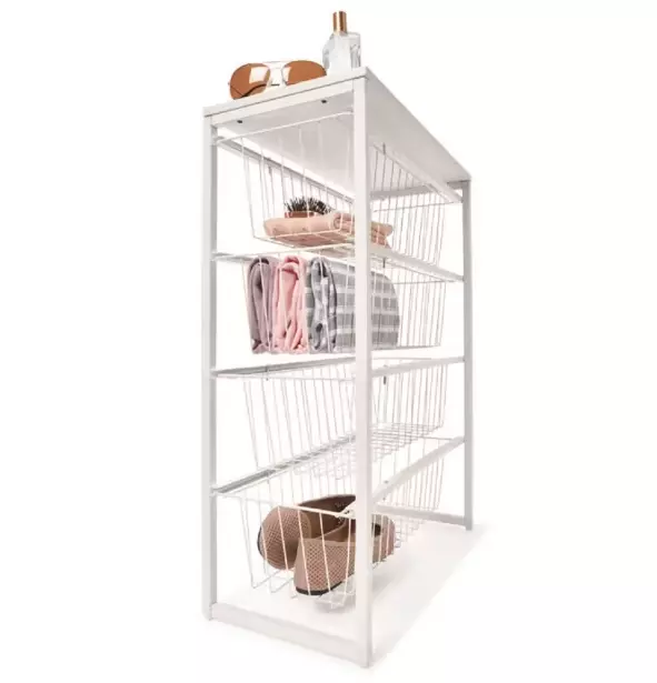 White 4 Wire Narrow Drawer Unit Metal Baskets Rack Tower Cabinet Storage Laundry