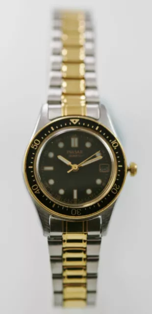 PULSAR WATCH WOMENS Date Stainless Steel Gold Battery Water