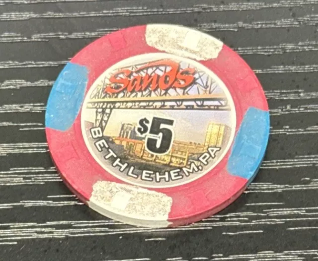 Sands Bethlehem Pa Casino Chip 5$ Circulated See Pics