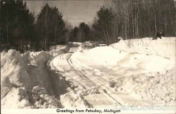 RPPC Petoskey,MI Snowy Greetings Emmet County Michigan EKC Real Photo Post Card