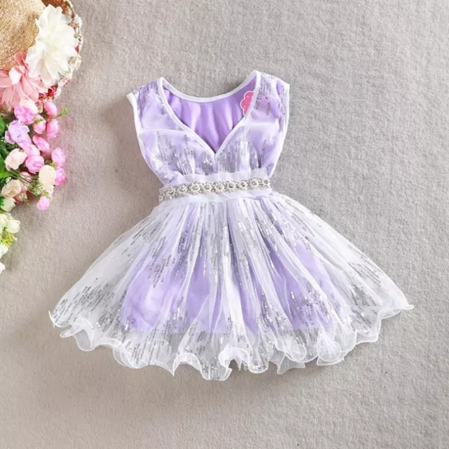 Girls Dress Pearl Waistband Sequin Vintage Lace Tulle TuTu Party Birthday 1-7