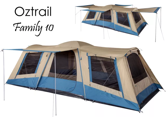 OZTRAIL FAMILY 10 Person (3 ROOM) Dome Family Tent - Sleeps 10