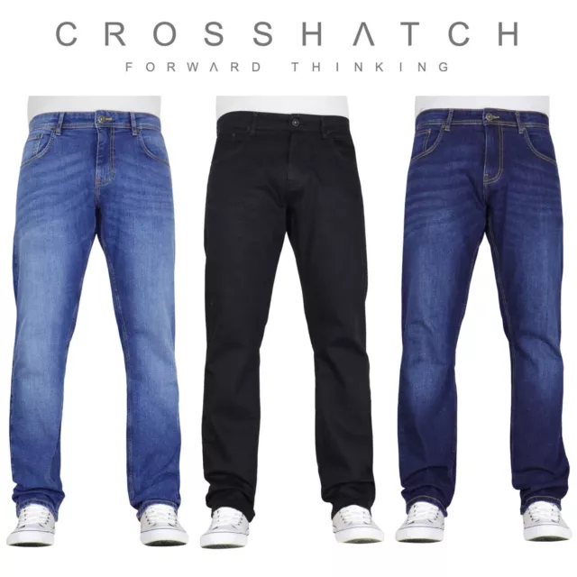 CROSSHATCH Mens Stretch Basic Straight Leg Jeans Denim Regular Fit Work Pants