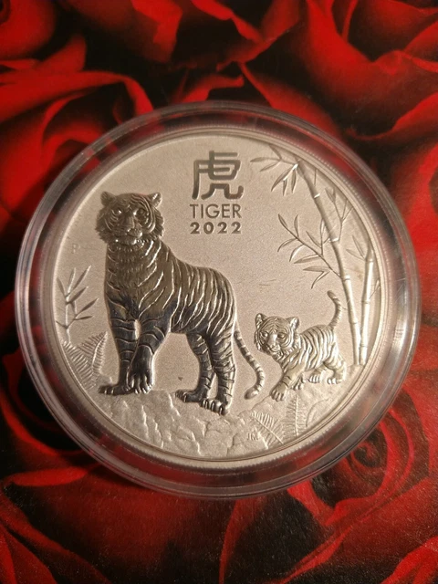 5oz 2022 Australia Tiger&Cub $8 .9999 Fine Silver Luner Series Queen Elizabeth