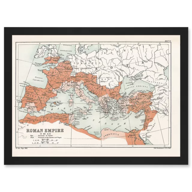 Map Antique Bartholemew Rome Roman Empire Mediterranean Framed A3 Wall Art Print