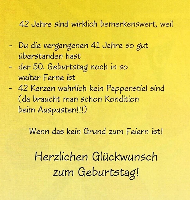 LUSTIGE GEBURTSTAGSKARTE 42 Jahre Karte Geburtstag Glückwunschkarte