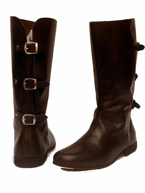 Bottes en cuir médiévales Renaissance Viking Pirate Shoe Mens Brown Long Shoes