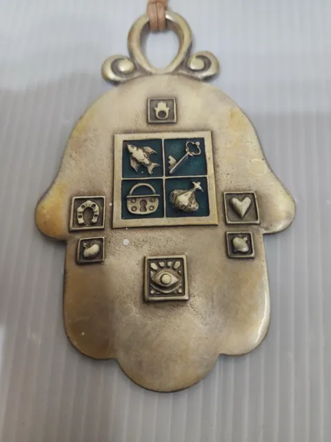 Rare Brass Hamsa Hand Wall Hanging Vintage Judaica Signed Bank Hapoalim Israel