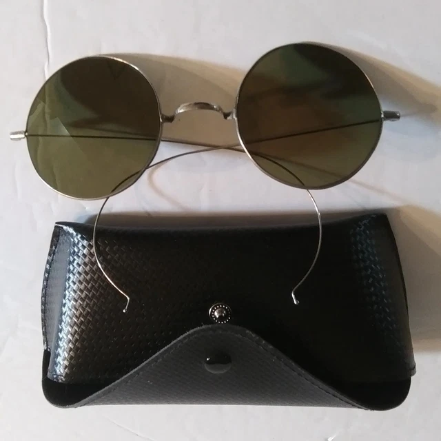 😎Willson Steampunk /John Lennon Sunglasses Round Green Glass Lenses Wire Frame