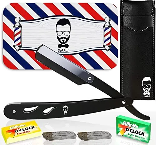 Rasoir à Barbe Coupe choux |20 Demi-Lames Etui Cuir de Transport |KIT rasoir de