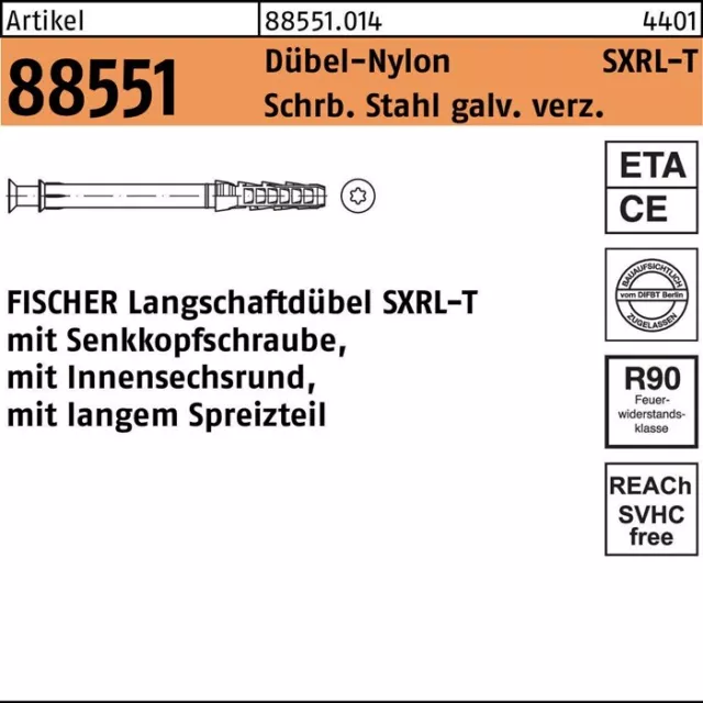 50er PACK(Stk) Langschaftdübel SXRL 10 x260 T R 88551 Schraube Stahl galv. verz.