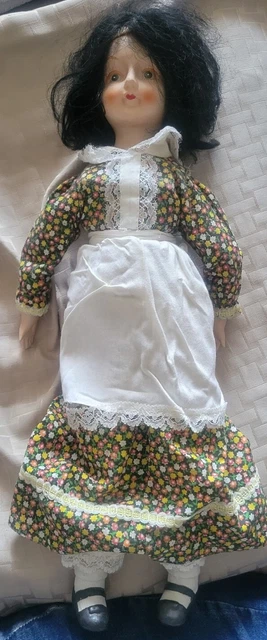 17"Cloth doll w/ bisque porcelain head, hands, feet, w/ dress & bloomers vintage