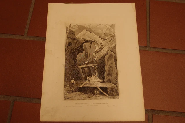 Antiker Stich Bergbau, "Kupfermiene Katharineberg in Schweden", TOP
