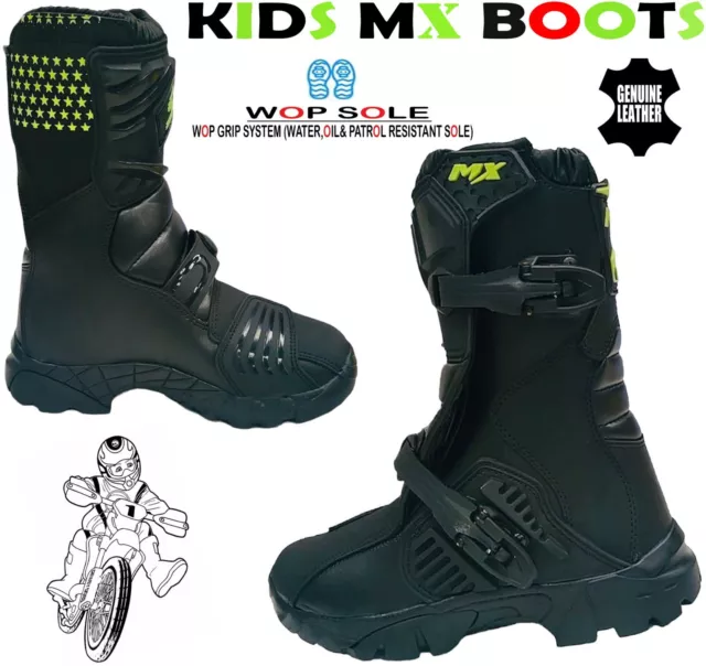 Kids Real Leather Off - Road Motorbike / Motocross Mx Sports Shoes / Boots