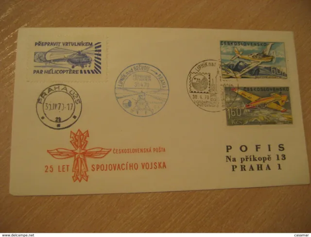 Lipnik NAD Becvou - Praha 1970 Helicopter Flight + Poster Stamp Label Cover