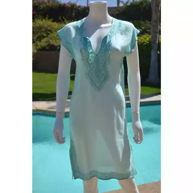 Calypso St. Barth Short Sleeve V-Neck Embroidered Pull Over Dress LT84R