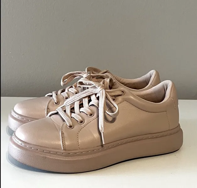 ASOS Shoes Dusty Cream Faux Leather Lace Up Platform Sneakers Size 7.5