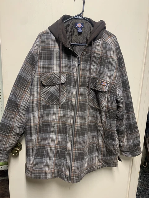 DICKIES RELAXED FIT ICON HOODED DUCK QUILTED JACKET, BROWN PLAID sz 2xl